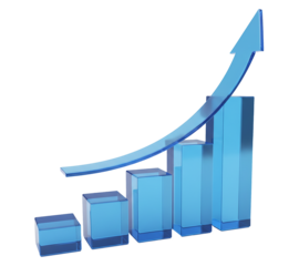PNG. business graph with arrow. Blue bar graph with arrow isolated on transparent background business growth chart financial success.