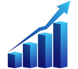 PNG. business graph with arrow. Blue bar graph with arrow isolated on transparent background business growth chart financial success.