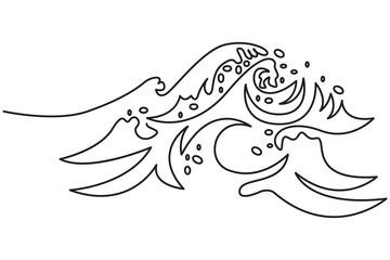 Continuous one line drawing water splashes wave.Sea wave continuous one line drawing minimalist outline vector illustration.Ocean wave continuous one line drawing vector illustration.