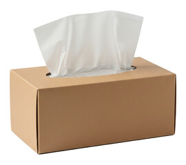 PNG. empty open cardboard box. Brown tissue box with white tissues on transparent background.
