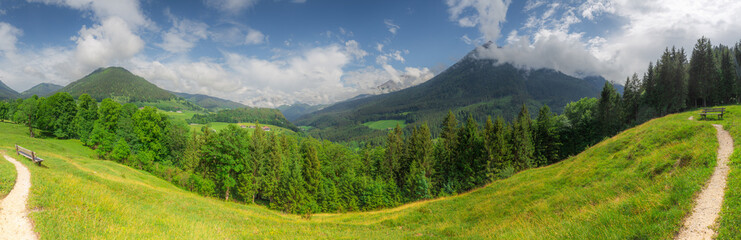 Fototapeta premium Meadow with road in Berchtesgaden National Park
