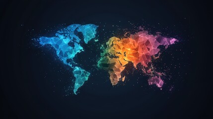 Fototapeta premium globe Global Business and Economy World map with colorful regions representing economic zones, dark background, symbolizes global economic development