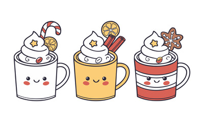 Christmas themed cute mug vector collection vector illustration, easily editable. 