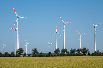 Modern wind energy plants seen in rural Germany