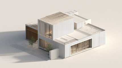 Modern Isometric House Design With White Panels