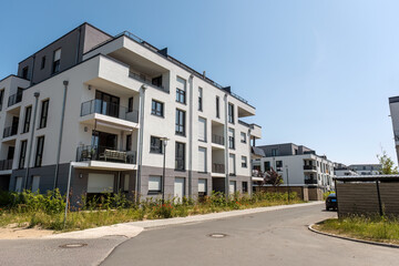 Housing development area with multifamily apartment buildings seen in Germany