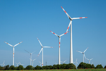 Modern wind energy plants seen in rural Germany