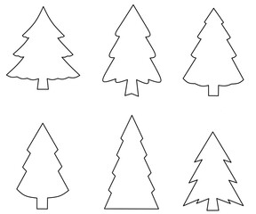 Set pine tree outline design vector on white background,set pine tree line stock image,set chrismast tree line design image,set chrismast tree line drawing vector 