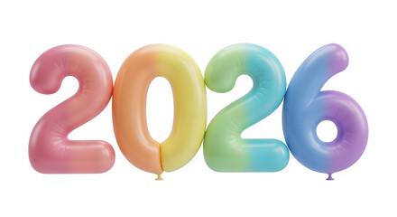 Colorful balloon numbers spelling 2026 against a solid black background for new year celebrations