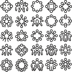 Community Unity People Icons in Modern Abstract Minimal Line Style
