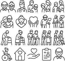 Single Parent Family Icons in Minimal Modern Line Art Style