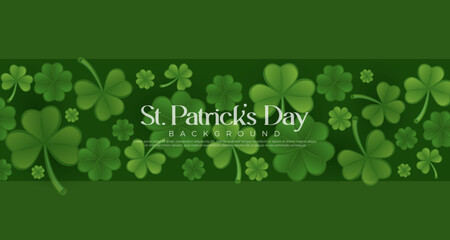 St. Patrick's Day clover leaf horizontal pattern vector illustration on green background