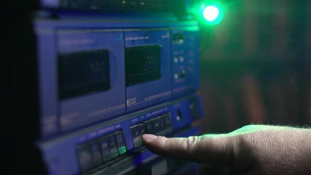 Audio Cassette Tape, Inserting and Starting Playback, Vintage Analog System From 1980's