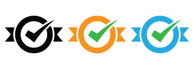 check mark icons in oval frames with ribbons-vector illustration