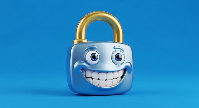 Funny Cartoon Padlock Character with a Big Smile.