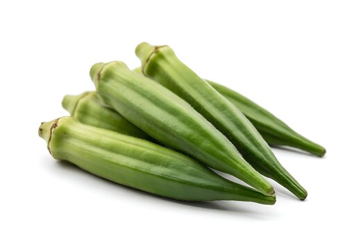 Pile of fresh green okra pods on white background vegetable food