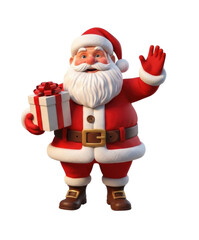 Obraz premium Santa claus holding a gift transparent background cutout png