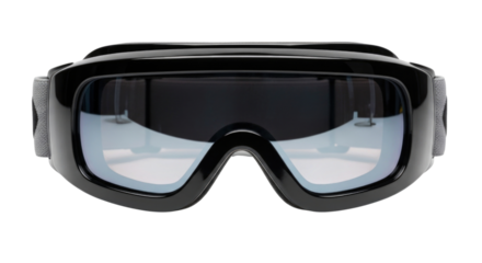 Black ski goggles with reflective lenses transparent background cutout png
