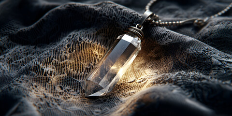 Crystal Pendant on Lace Fabric Highly Detailed Ultra Sharp Jewelry Display