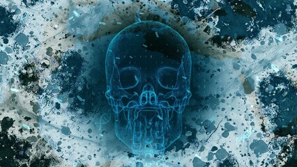 Abstract Skull on Textured Background with Blue Artistic Filter