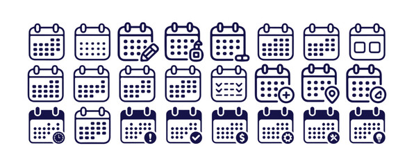 Calendar icons with various symbols representing time, checkmark, edit, and notification