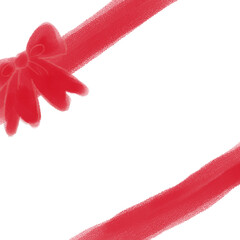 手描き感のある赤リボンと斜めラインの飾り枠・クリスマス、お祝い事の装飾