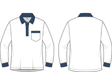 cad drawing flat vector illustration, polo shirt technical sketch, front and back view, fashion template, garment blueprint, clothing design layout