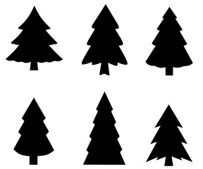 Set black pine tree vector icon,set pine tree sillhouette design image on white background,simple set pine tree on black color,set simple chrismast tree black icon