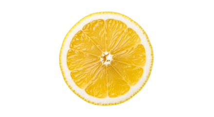 Fresh lemon slice with visible pulp and rind vibrant citrus fruit isolated on transparent background