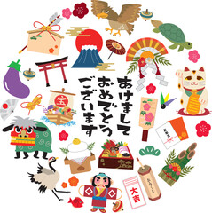 日本の正月イラスト素材セット
