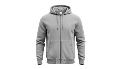 Gray zipup hoodie sweatshirt mockup isolated on transparent background