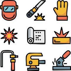 Bold Geometric Line Art Welding and Industrial Vector Icons
