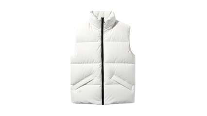 White puffer vest with black zipper isolated on transparent background