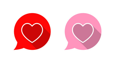 Speech bubble with heart outline icon. Romantic conversation and love communication symbol with long shadow