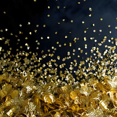 Abstract golden confetti decorative black background