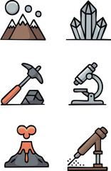 Geometric Line Art Geology and Earth Science Vector Icons
