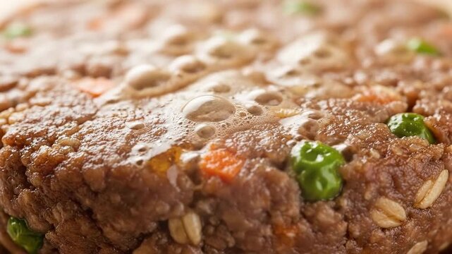 Close up of a healthy homemade veggie burger patty with visible grains and vegetables.