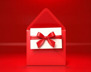 Elegant red envelope with a white gift card and red bow ribbon.