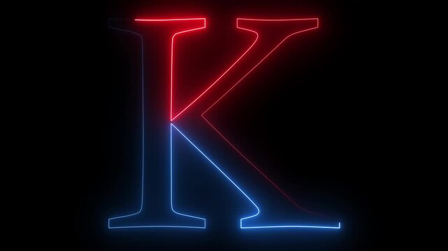 Glowing neon capital letter alphabet I animation. Purple and blue neon font letter "I" on black background. Educational concept