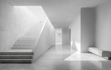 Fototapeta premium Bright modern interior with minimalist design and natural light in a spacious building