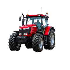 Obraz premium Modern red agricultural tractor isolated on a transparent background
