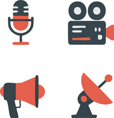 Geometric $2D$ Minimal Media and News Reporting Vector Icon Set