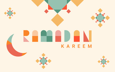 Ramadan design in minimalist style with geometric letter and mandala. Creative Ramadan design in colorful shape for banner, cover, postcard or social media.