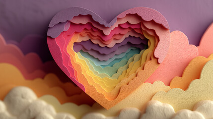 Paper-cut heart-shaped layered vector with pastel gradient colors, romantic design element generated AI