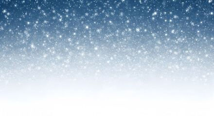 Abstract snowfall background with fine white particles descending against a dark blue gradient winter sky