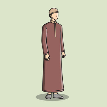 Illustration of a Muslim Man Wearing a Long Robe or Gamis