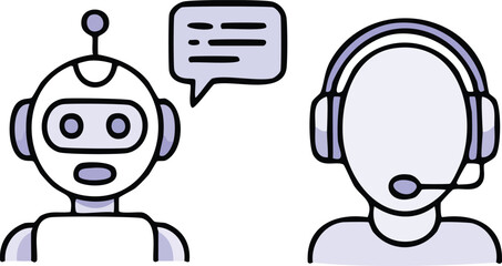 Minimal Line Art $AI$ Chatbot and Customer Service Vector Icon Set