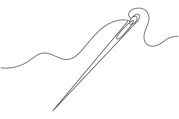 Continuous line drawing of a needle and thread icon minimalist