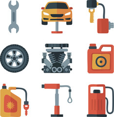 Bold Flat $2D$ Car Repair and Auto Service Vector Icon Set