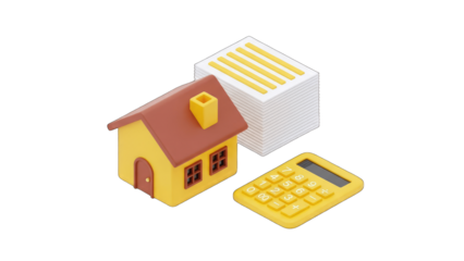 House and Calculator Calculating Mortgage in 3D